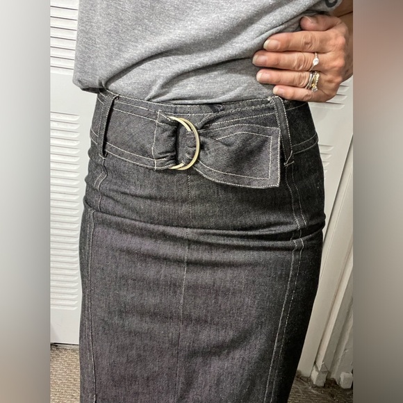 RENA ROWAN PETITE MAXI BLACK DENIM SKIRT WOMEN WITH BELT SIZE 6 - Picture 16 of 17